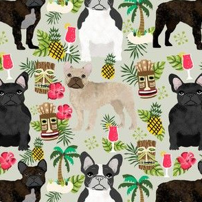 french bulldog tiki fabric summer islands tropical fabric - sand