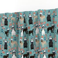 french bulldog nautical fabric summer nantucket anchors design - gulf blue