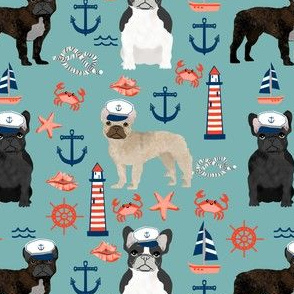 french bulldog nautical fabric summer nantucket anchors design - gulf blue