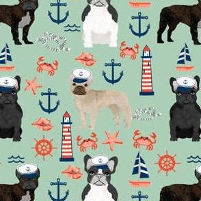 french bulldog nautical fabric summer nantucket anchors design - mint