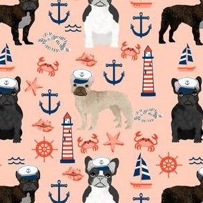 french bulldog nautical fabric summer nantucket anchors design - blush