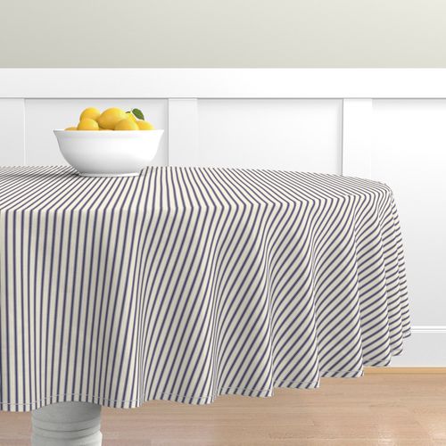 Tablecloth Ticking Stripe French Thin Blue Navy Off White Modern Cotton Sateen 
