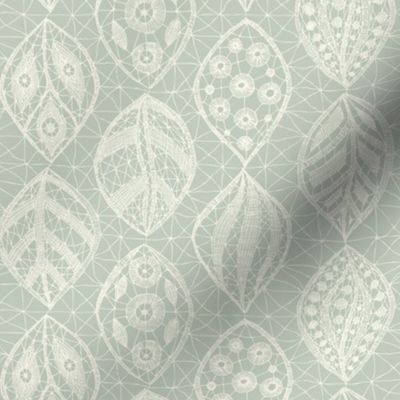 Lace Leaves - Ivory, Seaspray