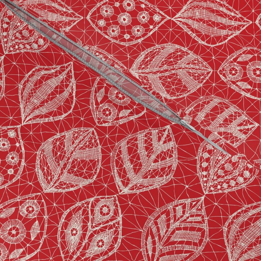 Lace Leaves - Ivory, Red