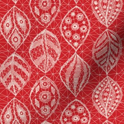Lace Leaves - Ivory, Red