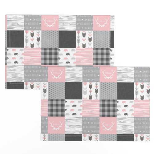 3" Squares - Woodland Bears in pink, grey and white - Wholecloth Q