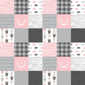 3" Squares - Woodland Bears in pink, grey and white - Wholecloth Q