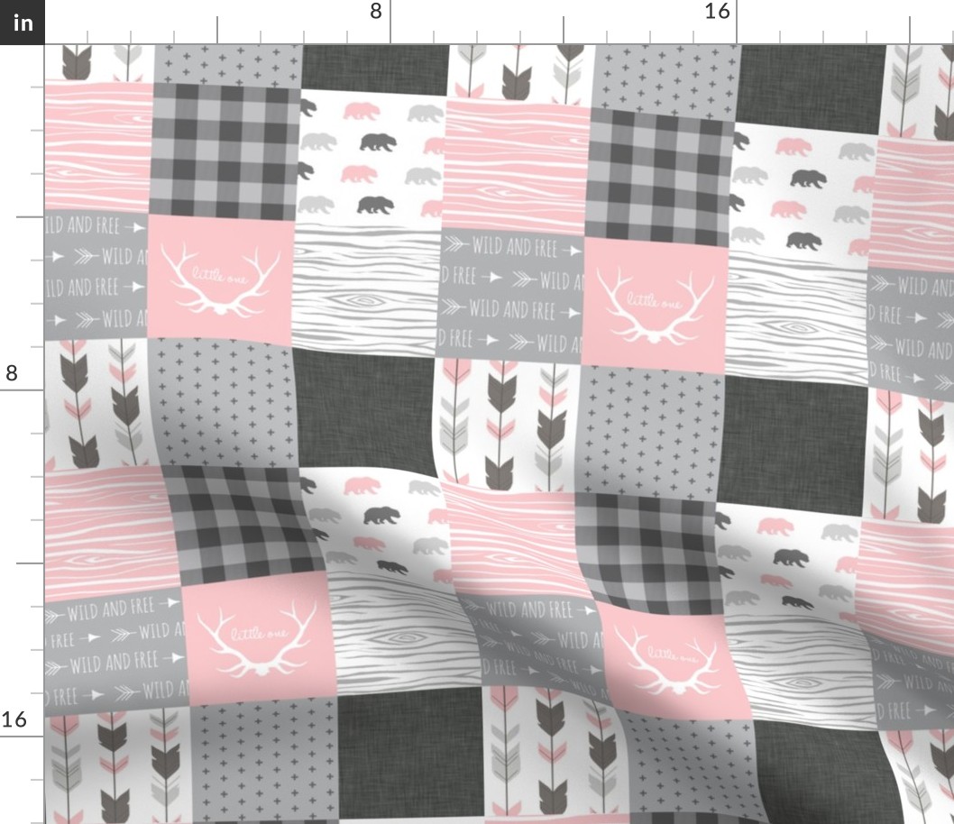 3" Squares - Woodland Bears in pink, grey and white - Wholecloth Q