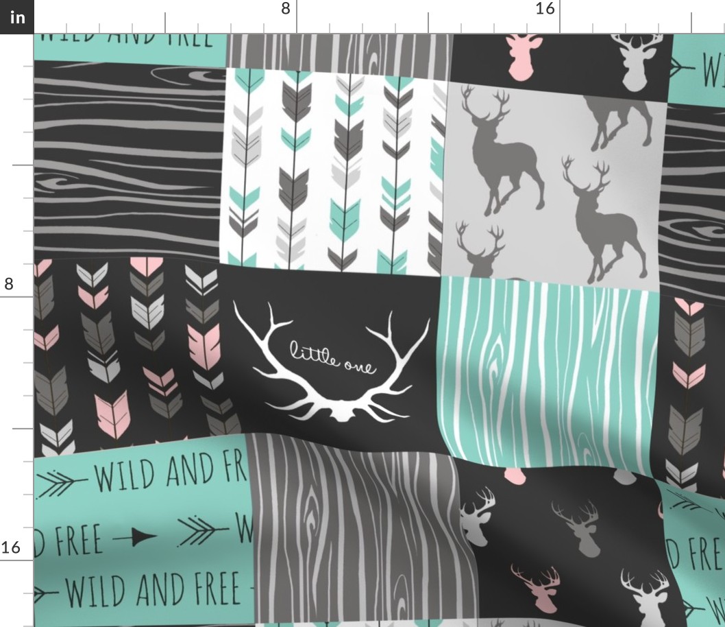 Patchwork Deer - Dark Mint with a Touch of Pink