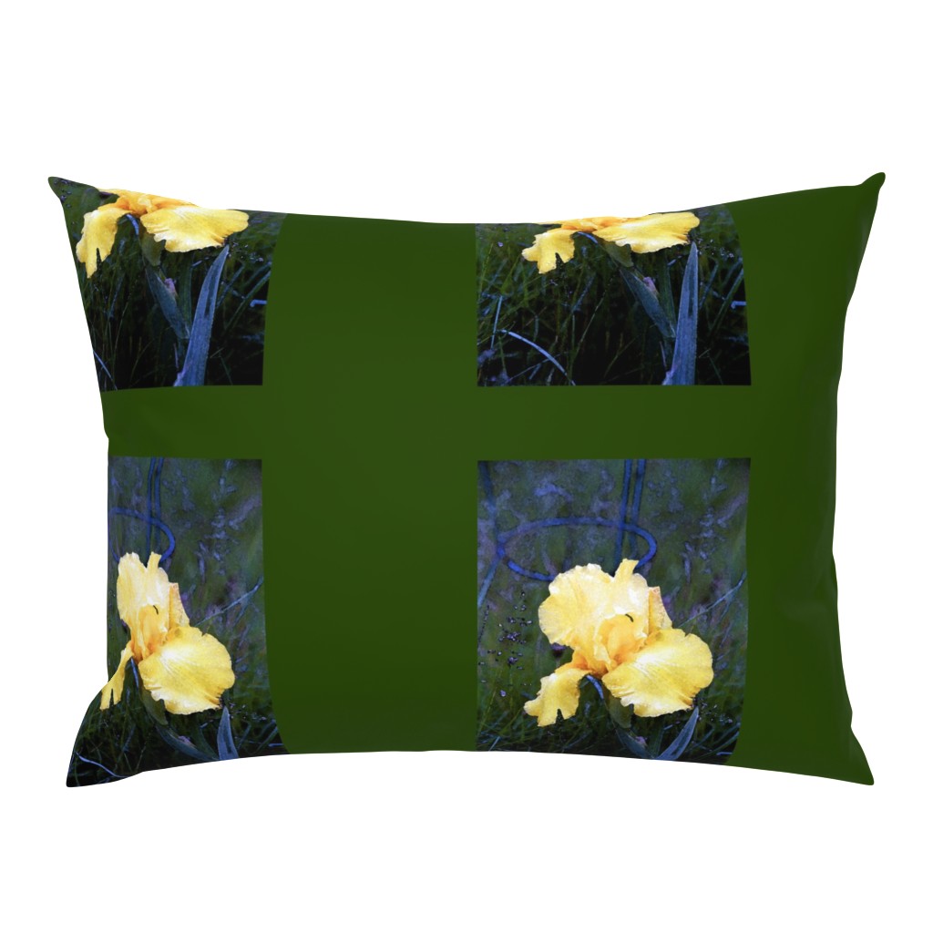 YELLOW_IRIS_ON_GREEN PILLOW