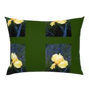 YELLOW_IRIS_ON_GREEN PILLOW