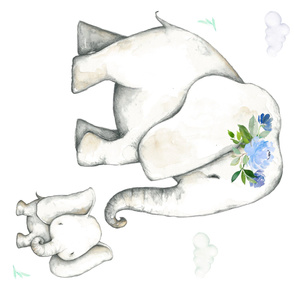 54"x36" Floral Blue Elephant / NO FLORALS BABY