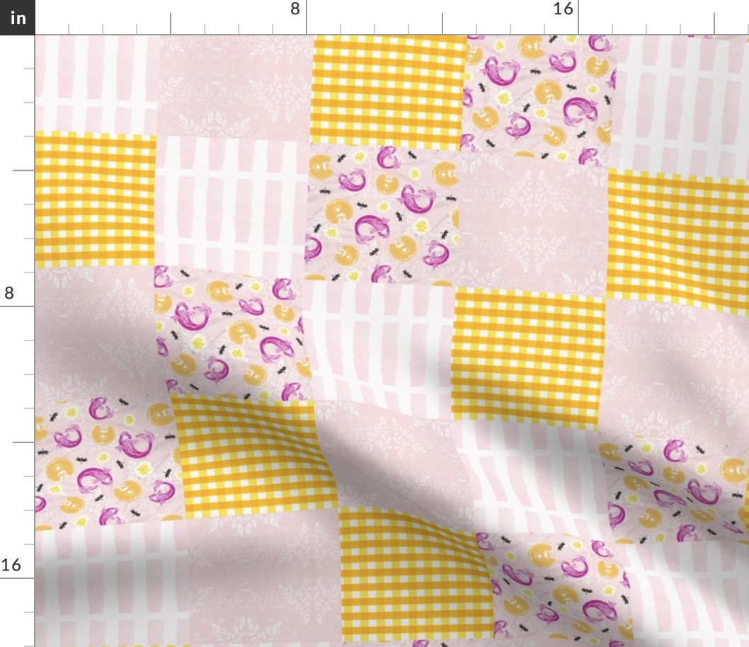 Cheater Quilt Gingham Sea and Sky Damask