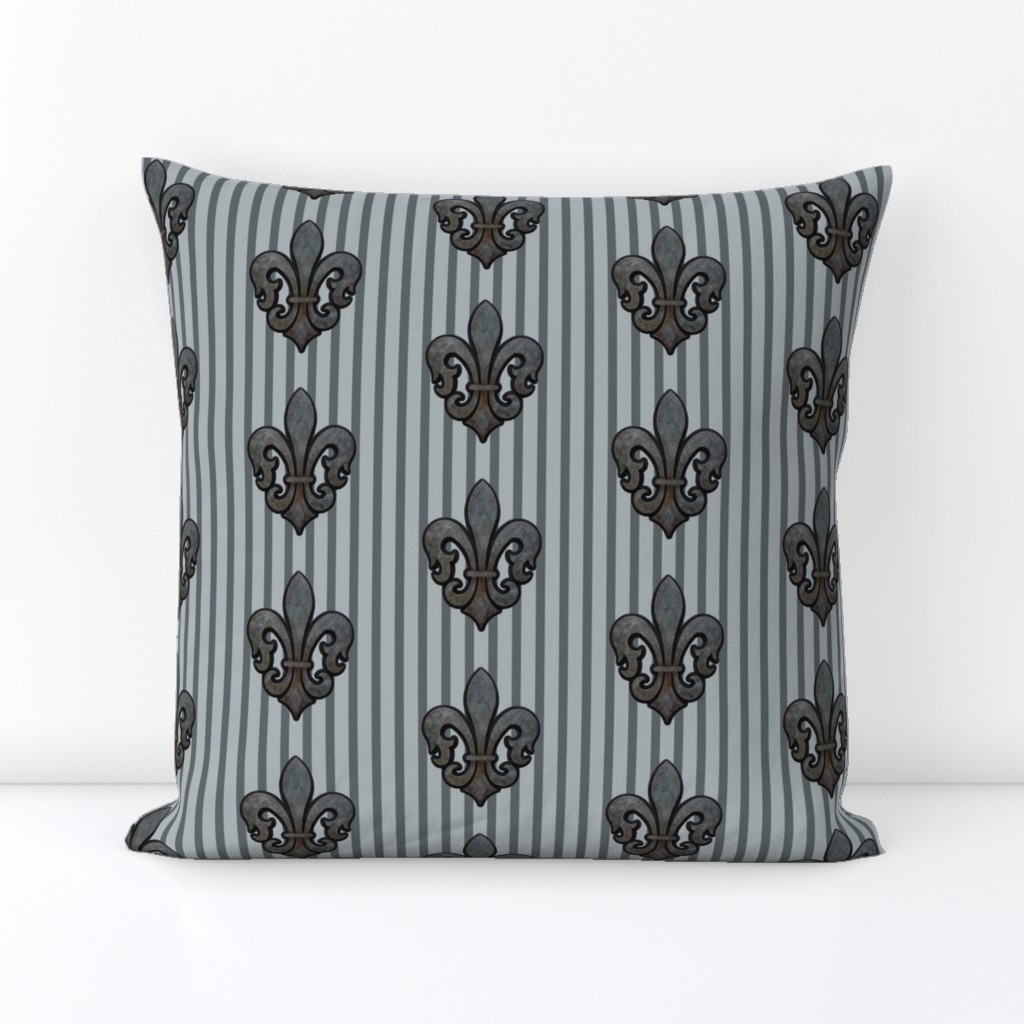 Fleur de Lis on Stripes in Gray