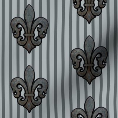 Fleur de Lis on Stripes in Gray