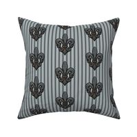 Fleur de Lis on Stripes in Gray