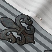 Fleur de Lis on Stripes in Gray