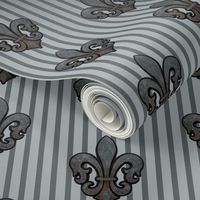 Fleur de Lis on Stripes in Gray