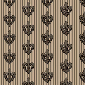 Fleur de Lis on Stripes in Sepia Tones