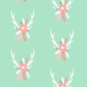 feather antlers florals boho baby girl fabric nursery design 