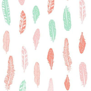 feathers fabric pink peach and mint baby girl nursery design