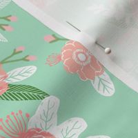 mint and pink nursery floral fabric