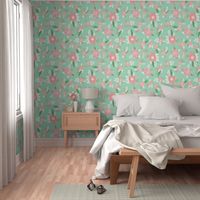 mint and pink nursery floral fabric
