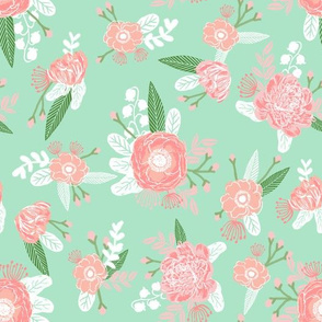 mint and pink nursery floral fabric