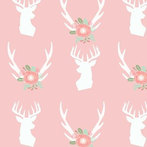 pink deer head and antlers fabric baby nursery design