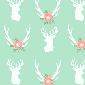 mint deer head antlers florals fabric