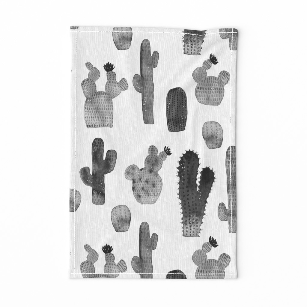 Black and White Watercolor Cactus - Larger Size