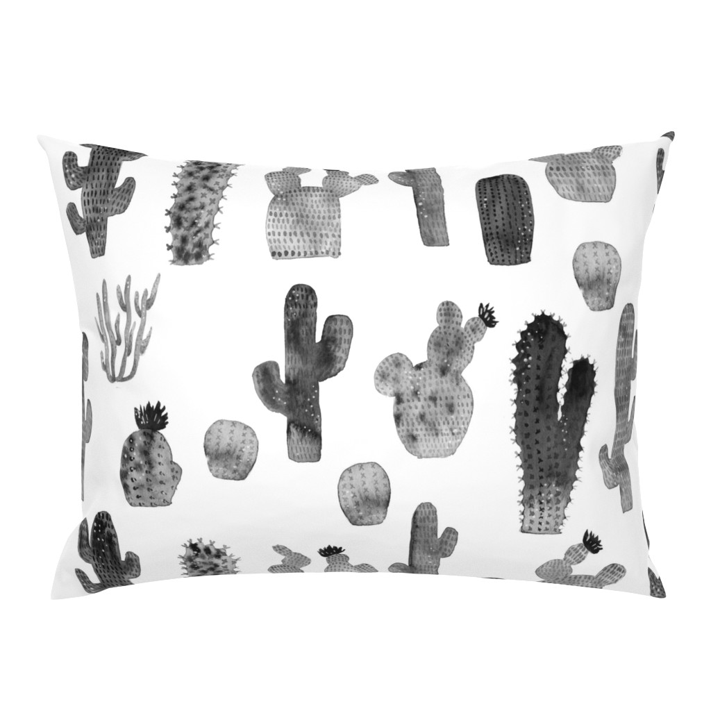 Black and White Watercolor Cactus - Larger Size