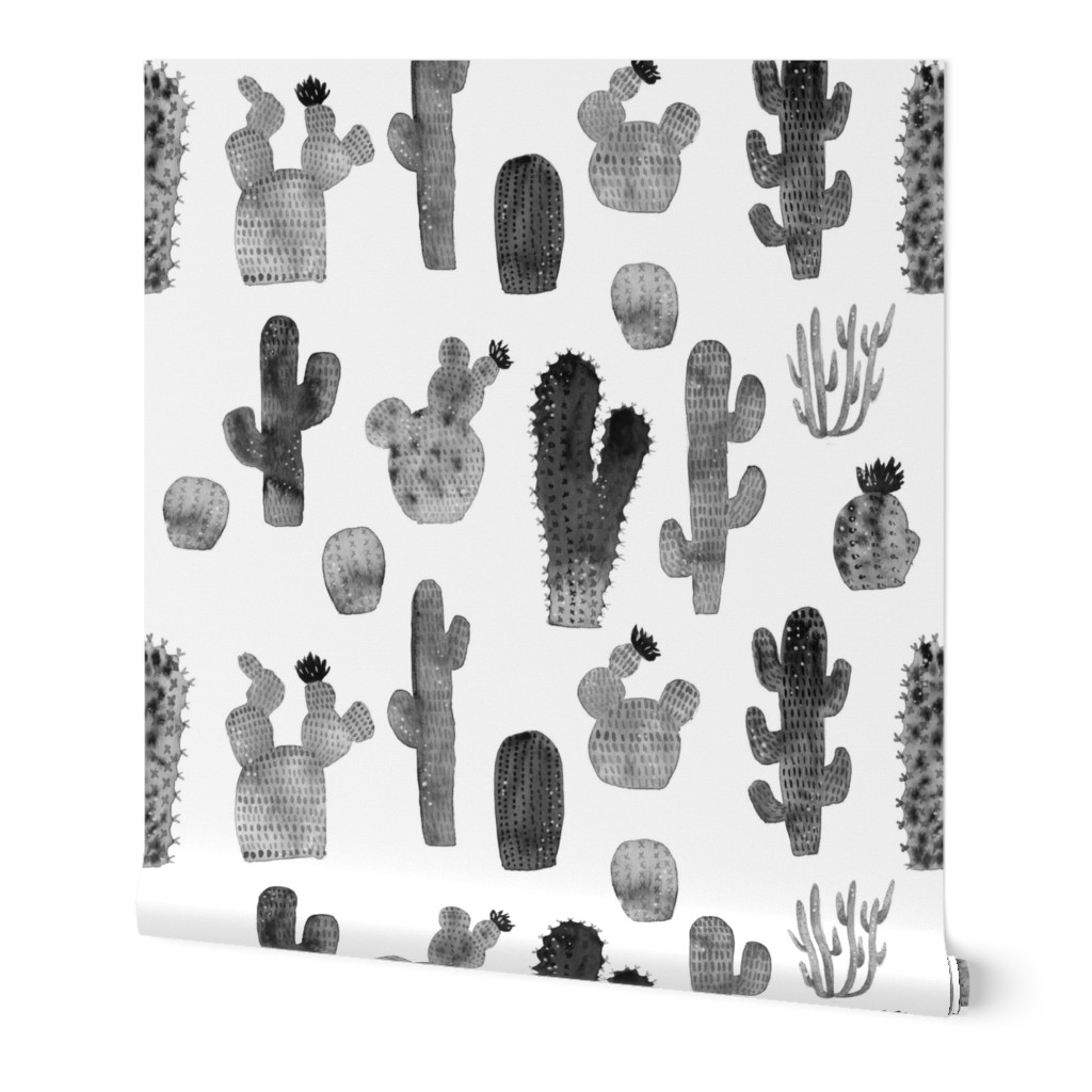 Black and White Watercolor Cactus - Larger Size