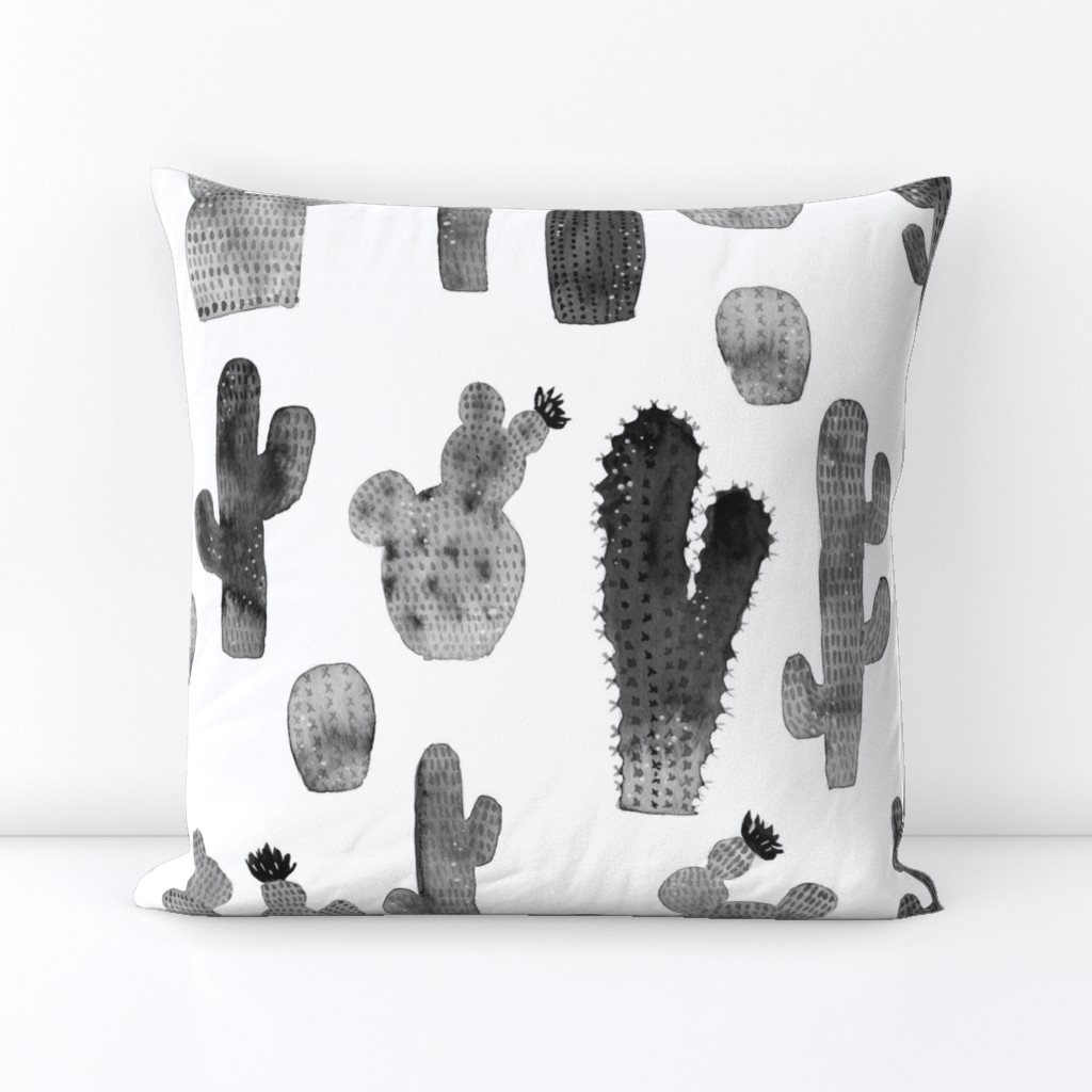 Black and White Watercolor Cactus - Larger Size