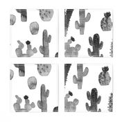 Black and White Watercolor Cactus - Larger Size