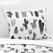 Black and White Watercolor Cactus - Larger Size