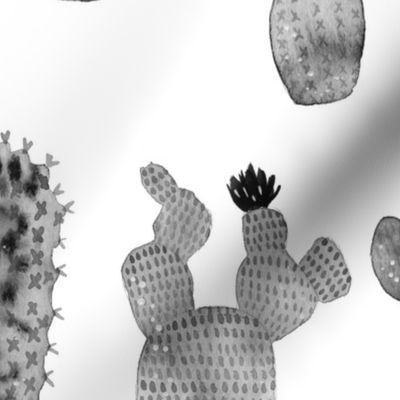 Black and White Watercolor Cactus - Larger Size