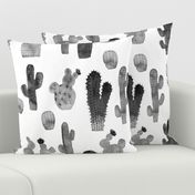 Black and White Watercolor Cactus - Larger Size