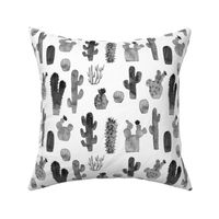 Black and White Watercolour Cactus - Smaller Size