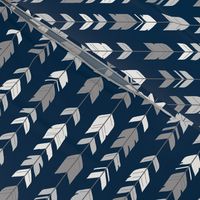 Arrow Feathers - Smallscale - grey, white on navy