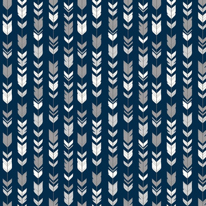 Arrow Feathers - Smallscale - grey, white on navy