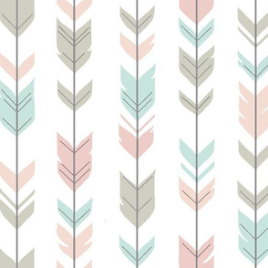 Arrow Feathers -Pastels on white with darker mint - woodland nursery-ch-ch
