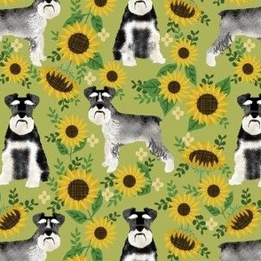 schnauzer fabric dog and sunflower summer fabric - green