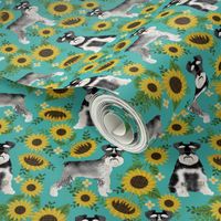 schnauzer fabric dog and sunflower summer fabric - turquoise