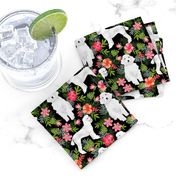 poodle fabric white poodle design hawaiian tropical design - black