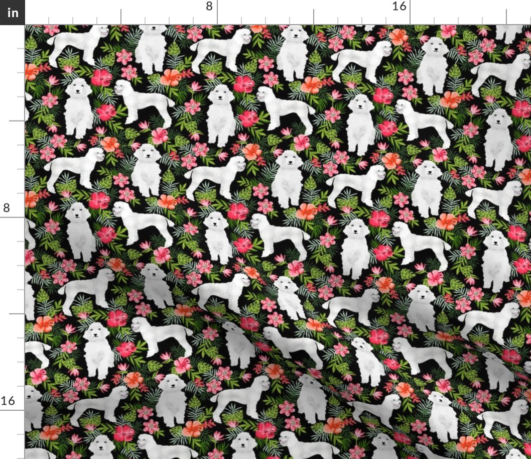 poodle fabric white poodle design hawaiian tropical design - black