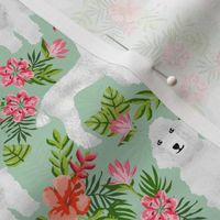 poodle fabric white poodle design hawaiian tropical design - mint