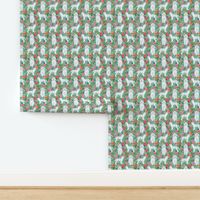 poodle fabric white poodle design hawaiian tropical design - light blue