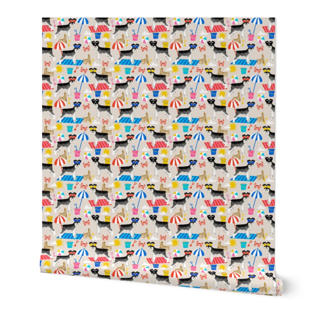 schnauzer summer sandcastles design summer dog fabric - sand