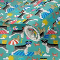 schnauzer summer sandcastles design summer dog fabric - turquoise